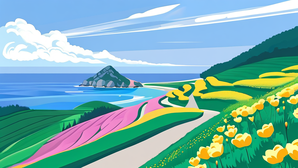 산방산 유채꽃과 함께하는 제주 여행 코스 (illustration 스타일)