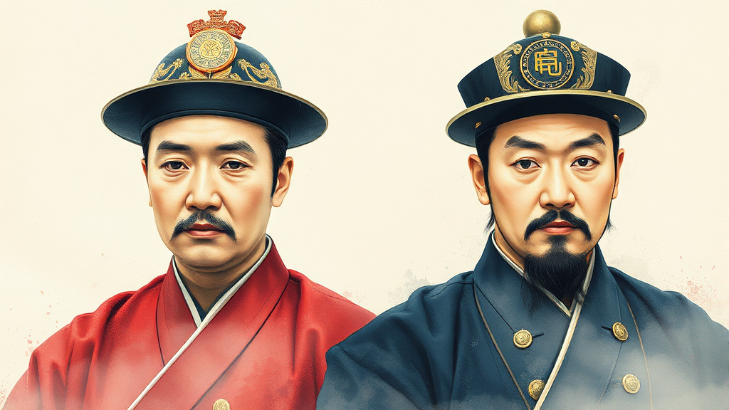 근대화의 물결과 왕조의 종말: 고종과 순종 (watercolor 스타일)