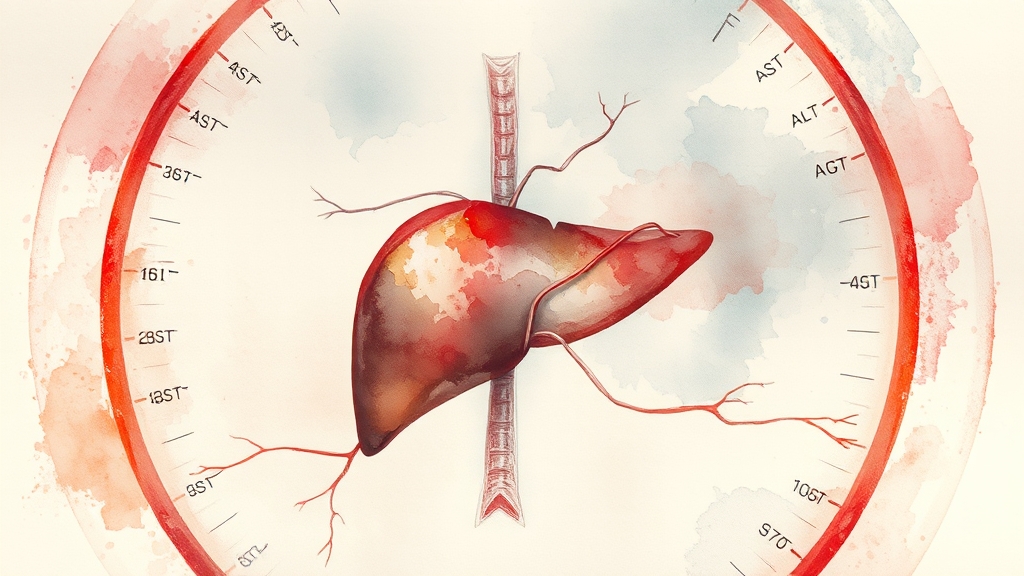 간 건강 지표: AST, ALT, GGT (watercolor 스타일)