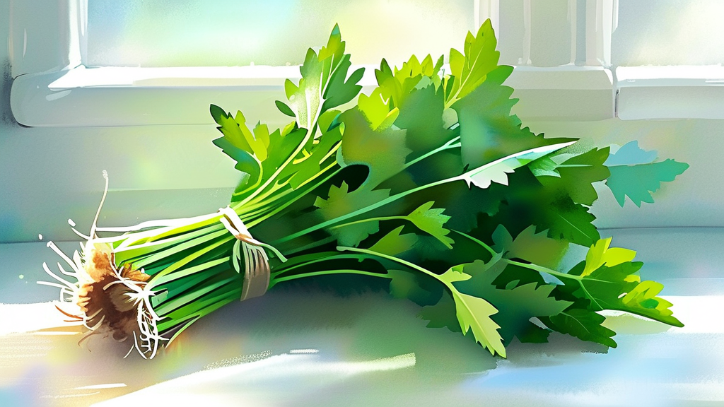 미나리 선택 및 보관법: 신선도를 유지하는 비결 (watercolor 스타일)
