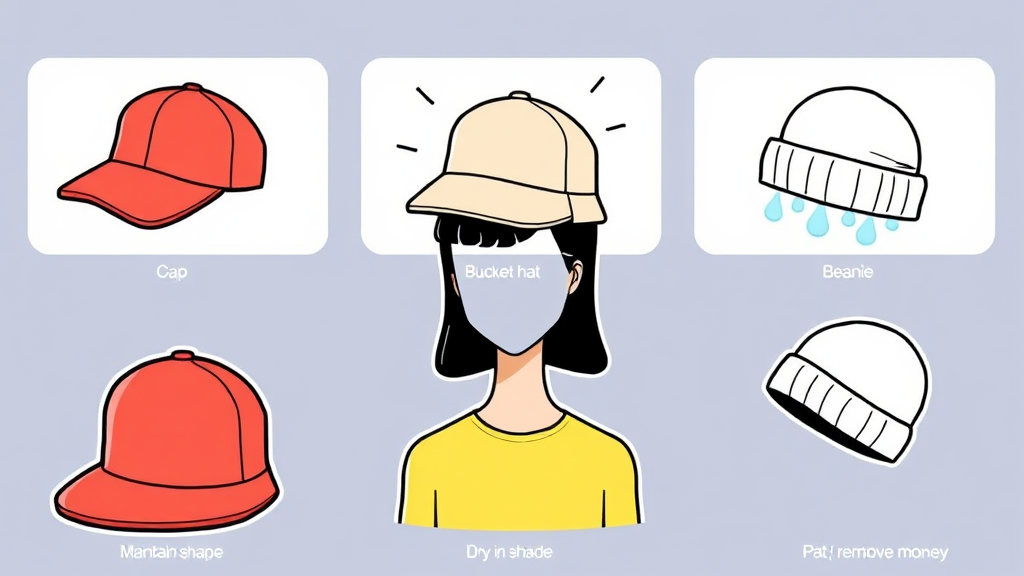 모자 건조법: 형태 유지 및 변색 방지 (cartoon 스타일)