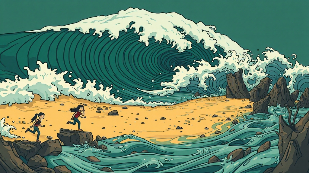 지진, 바닷물을 왜 탁하게 만들까? (cartoon 스타일)