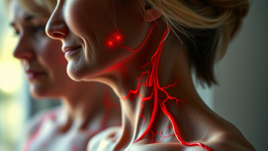 폐경 후 여성의 심혈관 질환 위험성 증가 (realistic 스타일)