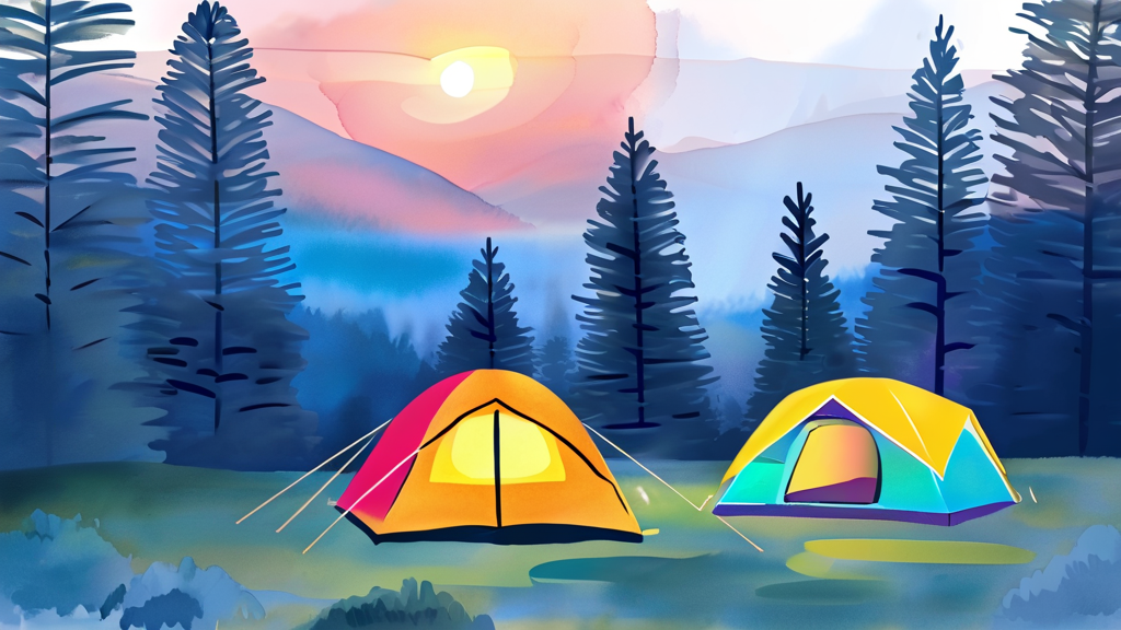 캠핑 스타일별 추천: 글램핑 vs 일반 캠핑존 비교 분석 (watercolor 스타일)