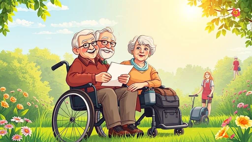 장기요양보험 및 복지용구 지원 (cartoon 스타일)