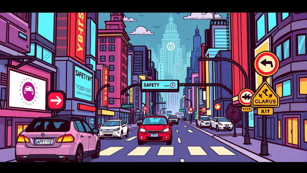 자율주행 안전 및 규제 (cartoon 스타일)