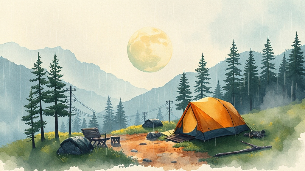 장마철 캠핑장 선택 가이드 (watercolor 스타일)