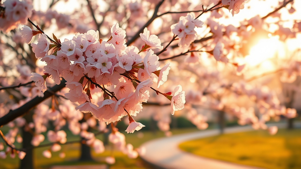 벚꽃 만개 절정 시기: 인생샷을 위한 황금 시간대 활용법 (realistic 스타일)