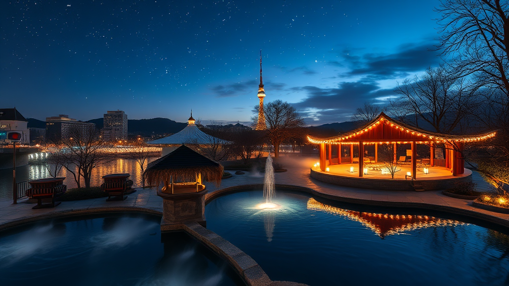 온천공원 야간경관 개선사업: 더 아름다운 밤을 위한 노력 (realistic 스타일)