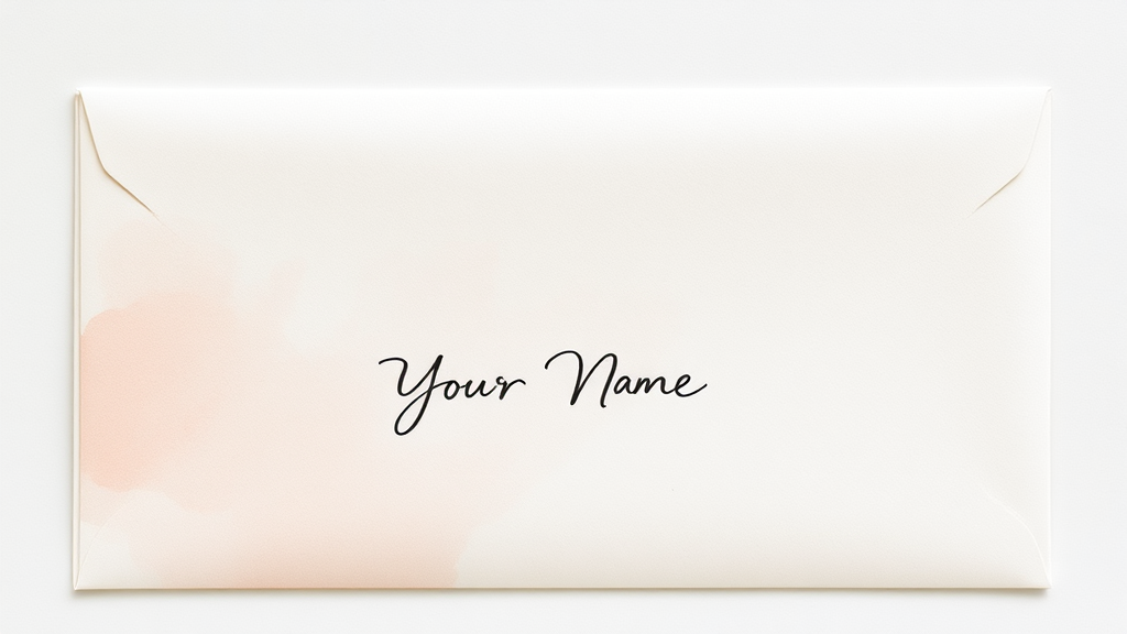 봉투 뒷면: 이름 및 소속 기재 (watercolor 스타일)