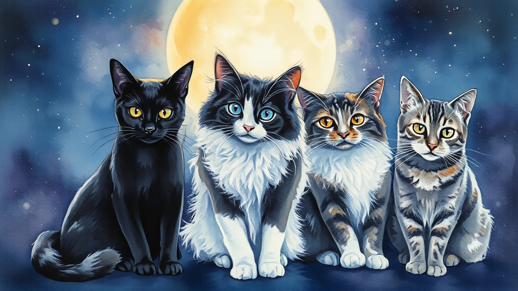 고양이 색깔별 꿈 해몽: 길몽 vs 흉몽 (watercolor 스타일)