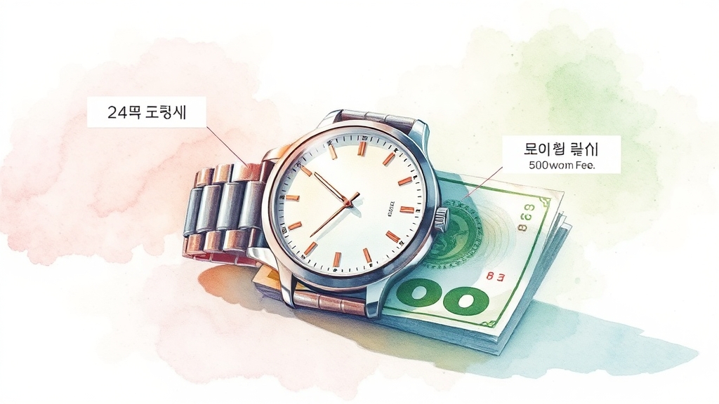 이용 시간 & 수수료, 얼마나 나올까? (watercolor 스타일)