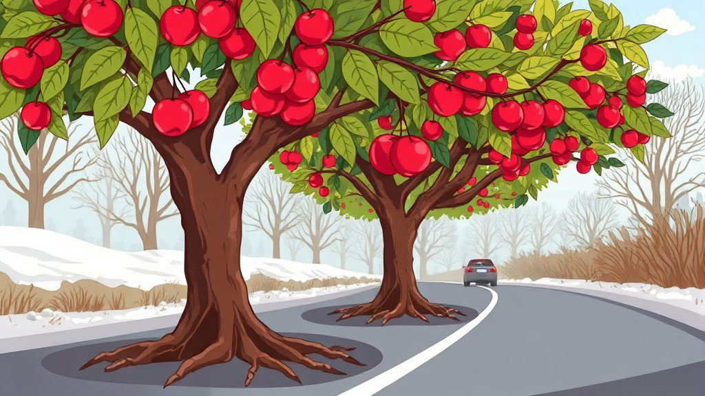 제설제가 벚나무에 미치는 치명적인 영향 (cartoon 스타일)