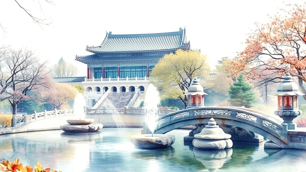 청와대 관람 코스 및 주요 장소 (watercolor 스타일)