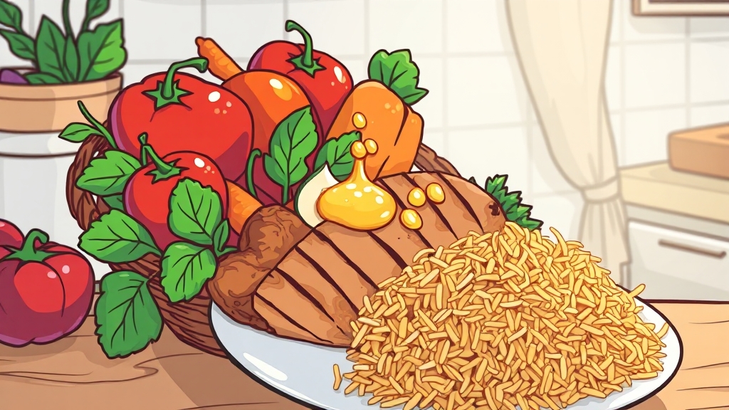 GI 지수 낮추는 식사 방법 (cartoon 스타일)