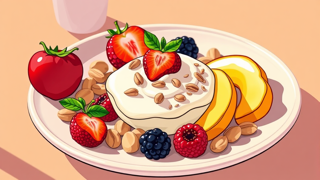 과일, 요거트, 견과류: 다이어트 필수 건강 간식 완벽 분석 (illustration 스타일)