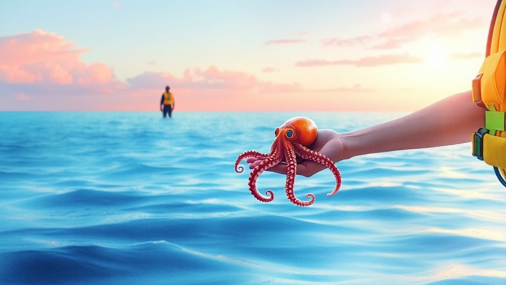 안전하고 지속 가능한 문어 잡기 (watercolor 스타일)