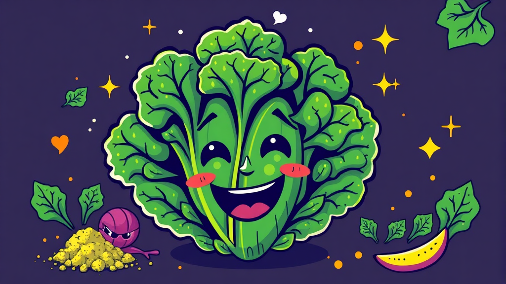 컬리케일 분말의 주요 영양 성분 (illustration 스타일)