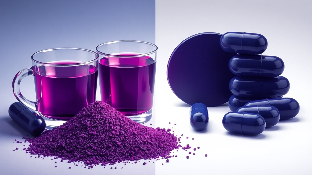 빌베리 섭취 가이드: 분말 vs 캡슐 (illustration 스타일)