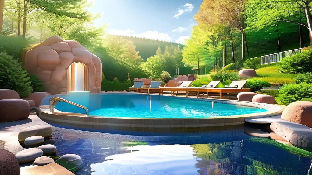 온 가족이 즐기는 다채로운 온천 풀 (realistic 스타일)