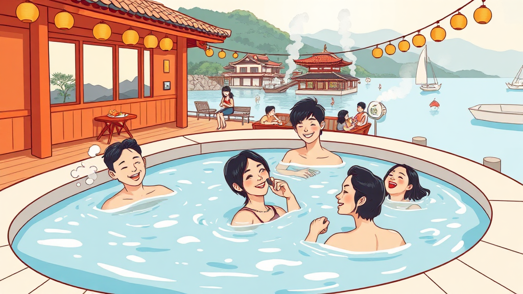 온천 주변 볼거리 & 맛집 추천! (cartoon 스타일)