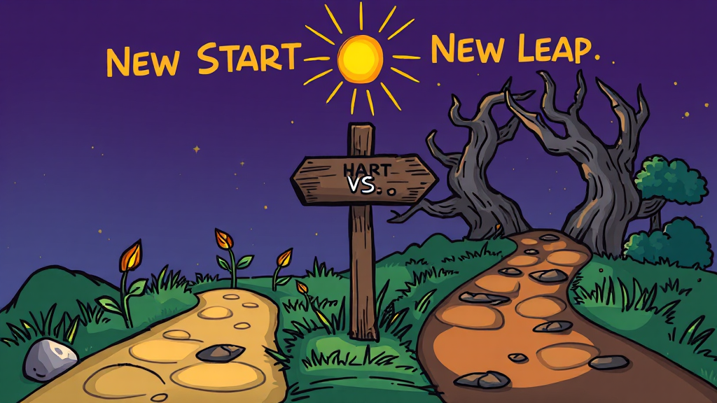 새도약 vs 새출발: 핵심 차이 비교 (cartoon 스타일)