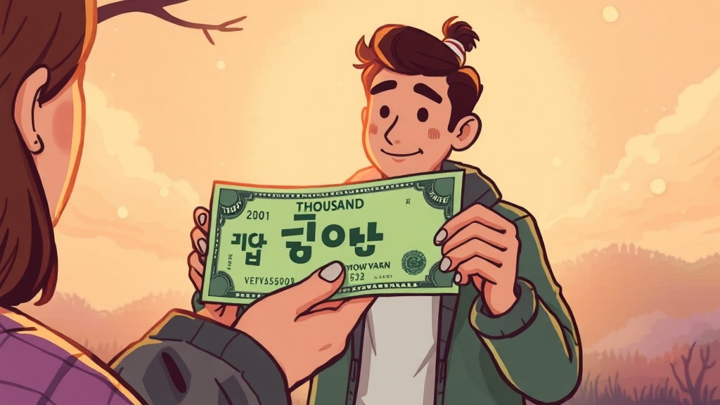 만원 받는 꿈 해몽 (cartoon 스타일)