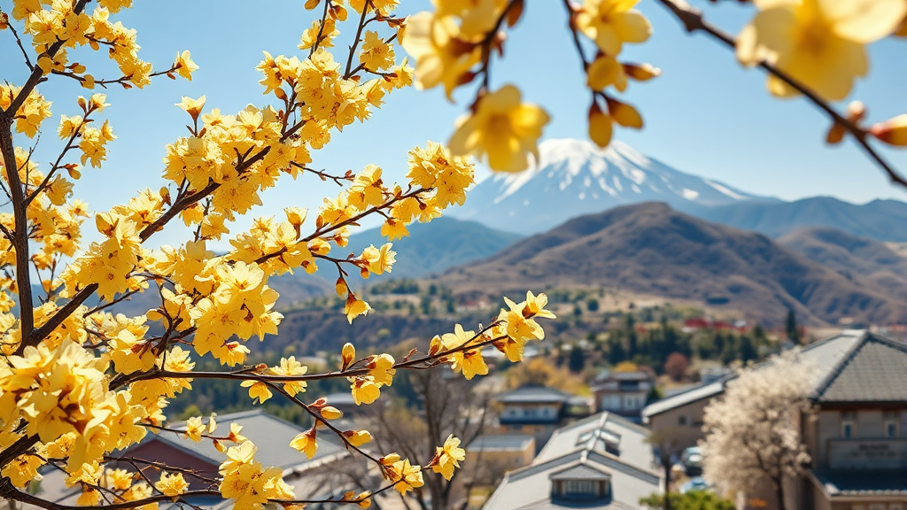 산수유꽃의 노란 물결: 구례, 이천 산수유꽃축제 (realistic 스타일)