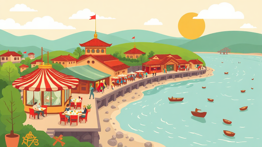 축제 주변 맛집 및 카페 추천 (cartoon 스타일)