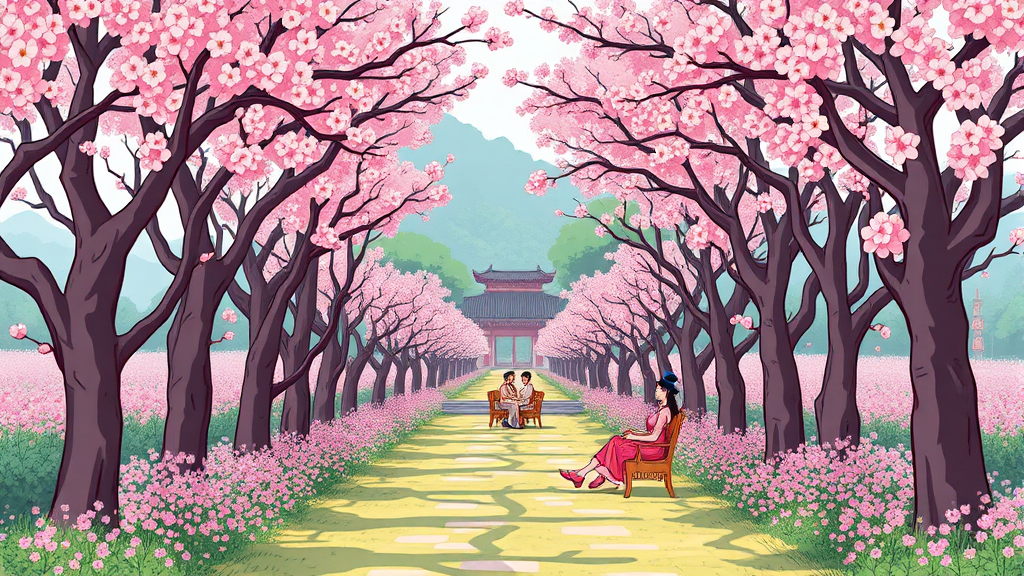 진주 매화숲 최고의 포토 스팟 (cartoon 스타일)