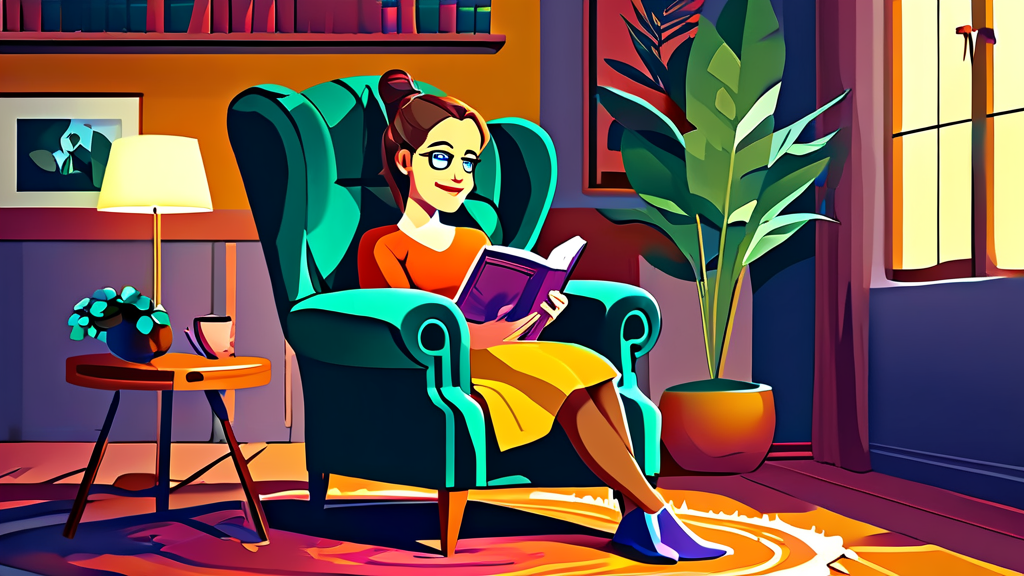 책 읽기, TV 시청, 수다 떨기: 다재다능한 거실 의자 활용법 (cartoon 스타일)