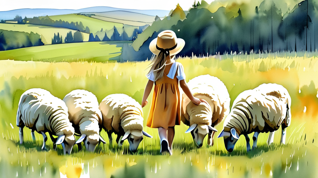 다채로운 체험: 목장의 즐거움 만끽하기 (watercolor 스타일)