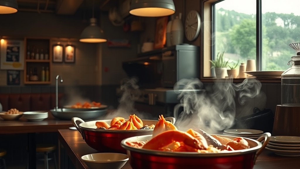 매장 정보: 위치, 분위기, 특징 (realistic 스타일)