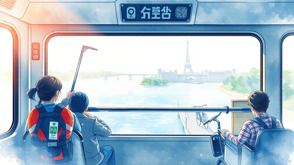 한강버스: 안전 및 편의 시설 (watercolor 스타일)