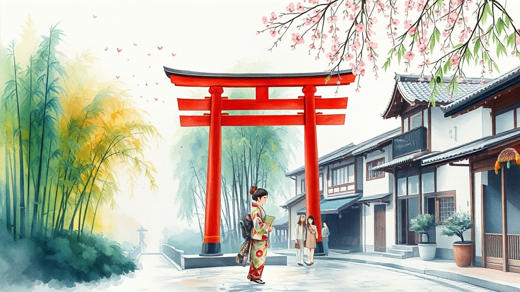 교토 전통문화 체험 코스 (watercolor 스타일)