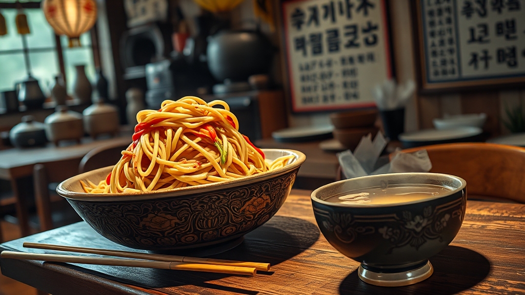 막국수 vs 감자옹심이 (realistic 스타일)