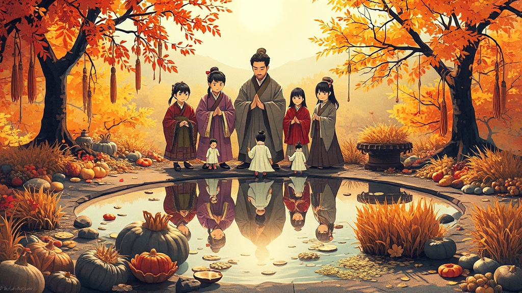 추분 관련 풍습과 문화 (cartoon 스타일)