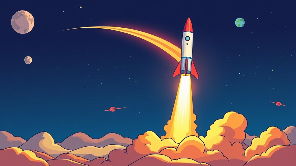 우주산업 성장 전망과 투자 전략 (cartoon 스타일)