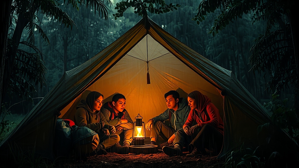 장마철 캠핑, 준비물은 무엇일까요? (realistic 스타일)