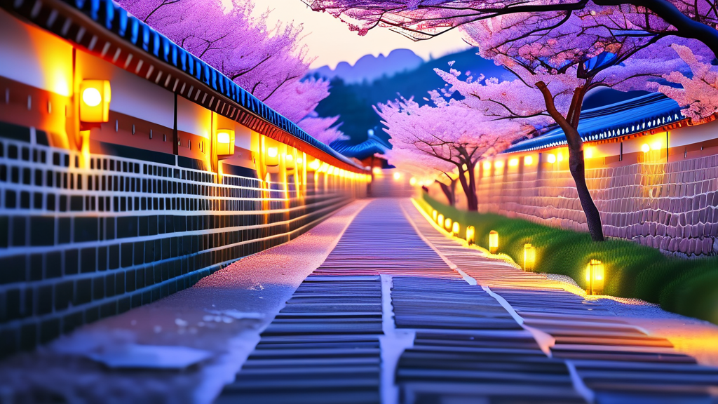 대릉원 돌담길: 경주다운 벚꽃 산책의 정석 (realistic 스타일)