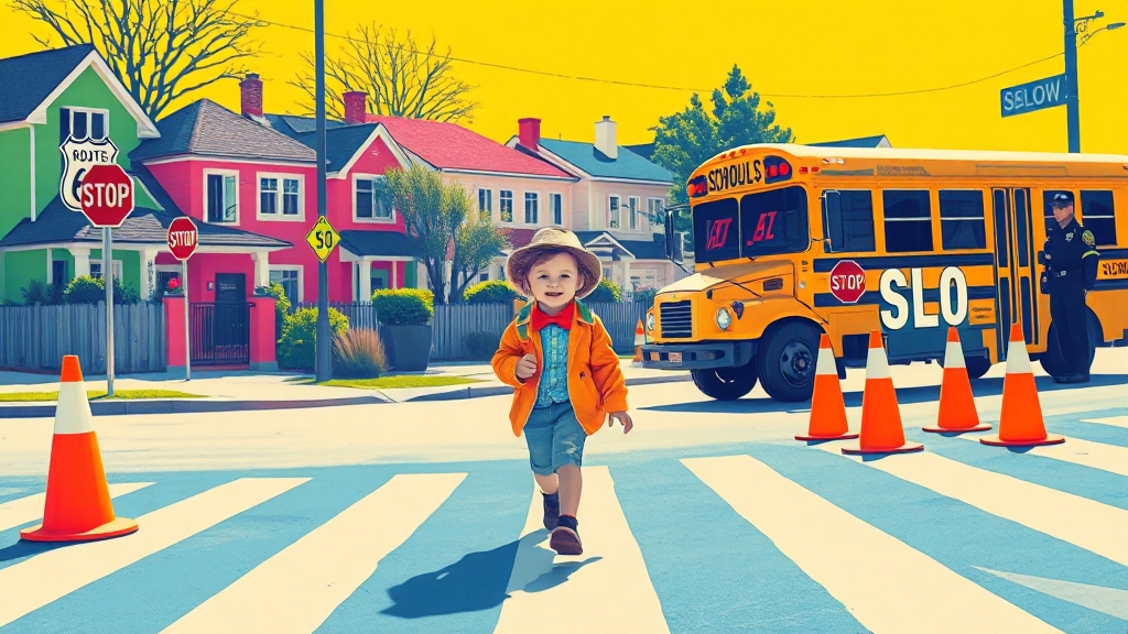 스쿨존 안전 운전, 이렇게 실천해요 (popart 스타일)