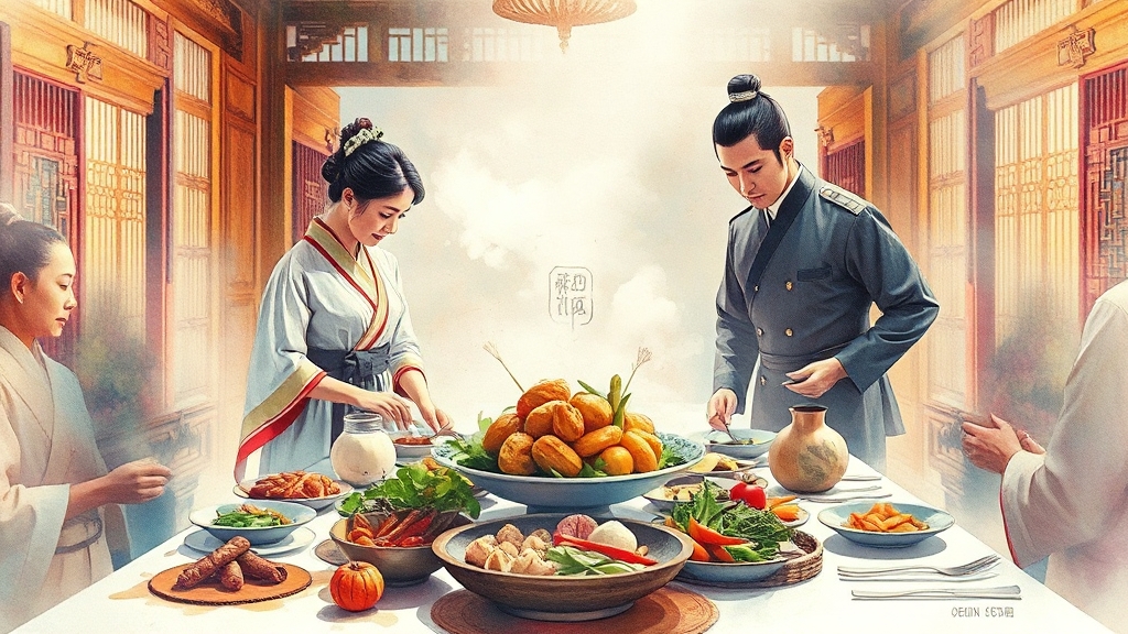 주요 등장인물: 셰프, 왕, 그리고 주변 인물들 (watercolor 스타일)