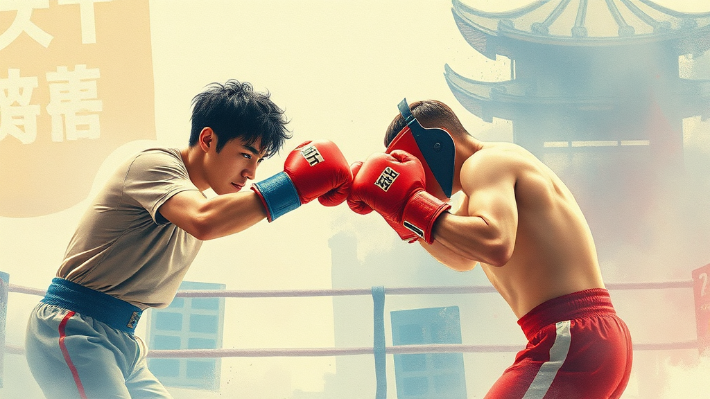 글로벌 불법 복싱 리그와 새로운 빌런의 등장 (watercolor 스타일)