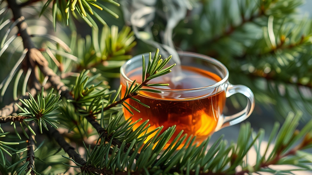 솔잎차 만들기 및 활용법 (realistic 스타일)