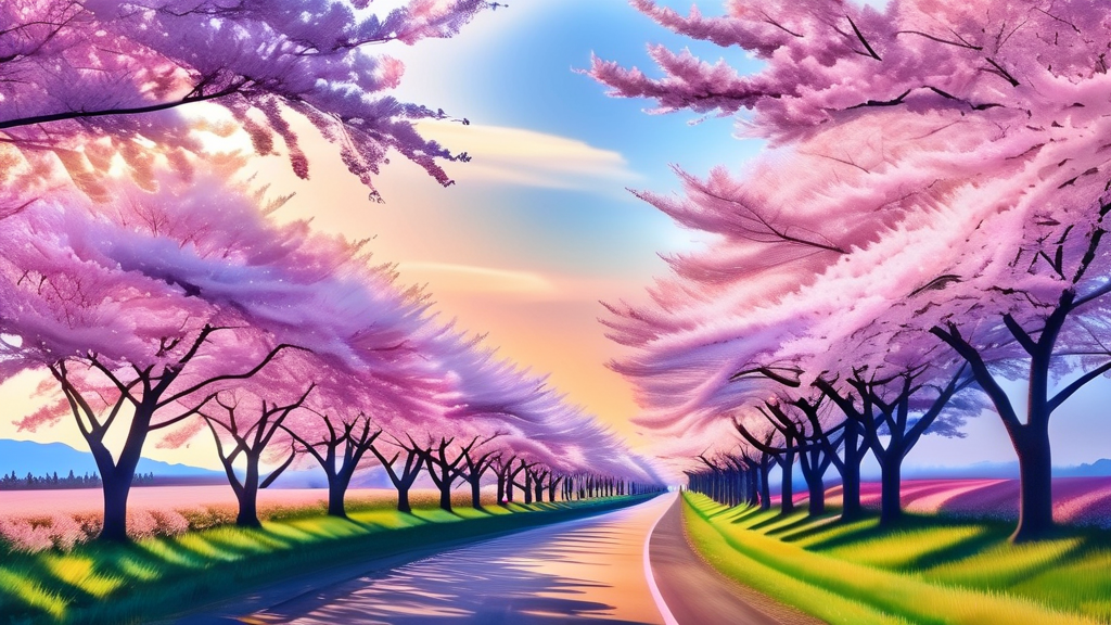 흥무로 벚꽃길: 김유신 장군묘와 함께하는 숨겨진 명소 (watercolor 스타일)