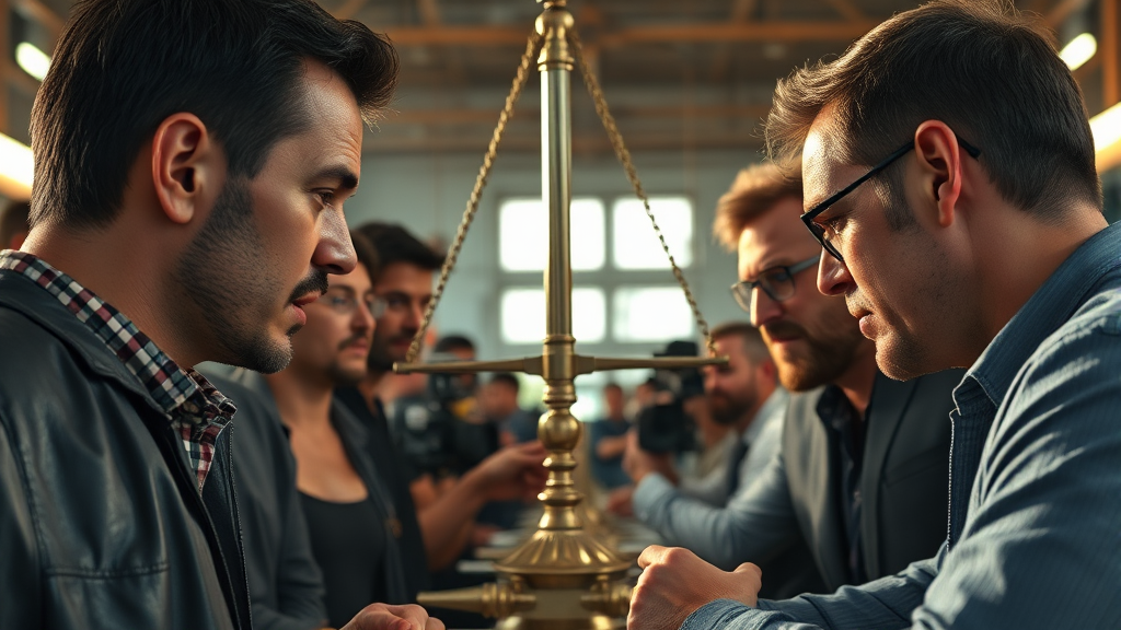 배우 vs 제작사, 입장 차이는? (realistic 스타일)