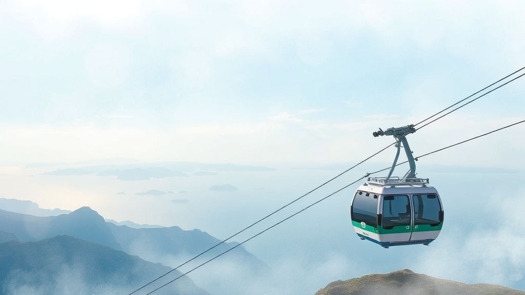 목포 해상케이블카 승강장 안내: 북항, 고하도, 유달산 (watercolor 스타일)