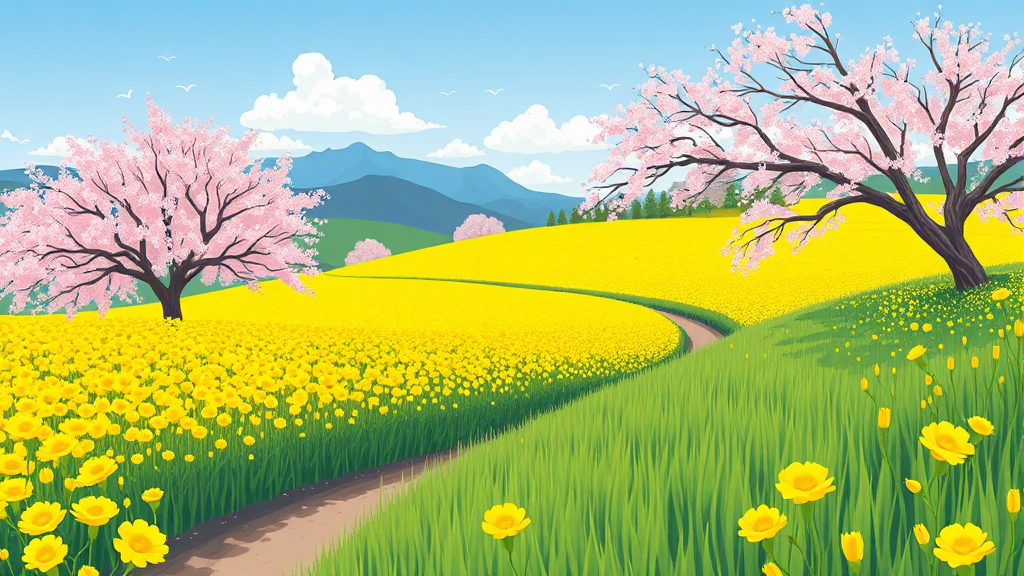 축제와 함께 즐기는 4월의 특별한 여행 (illustration 스타일)