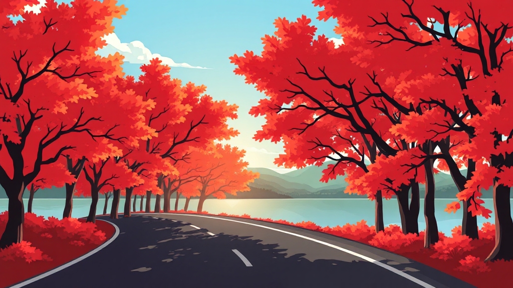 청평호 주변 단풍 드라이브 코스 (cartoon 스타일)