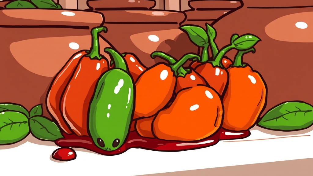 고추장아찌 숙성 및 보관 (cartoon 스타일)